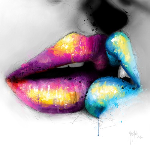 Patrice Murciano, Sweetness (Pop Art, Erotik, Sinnlichkeit, Mund, Lippen, Kuss, Punk, Leuchtfarben, Neon, Schrill, Modern, Malerei, Wunschgröße, Jugendzimmer, Wohnzimmer, Jugendzentrum,)