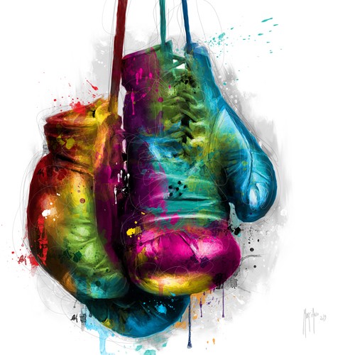 Patrice Murciano, Mon Combat (Boxhandschuhe, Boxen, Kampfsport, Leuchtfarben, Neon, Schrill, Modern, Malerei, Jugendzimmer, Wohnzimmer, Jugendzentrum, Wunschgröße, bunt)
