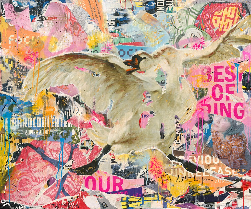 Nick Twaalfhoven, The Swan Jan (Schwan, Wasservogel, Graffity, modern, Neopop, Wunschgröße, Malerei, Wohnzimmer, Jugendzimmer, bunt)