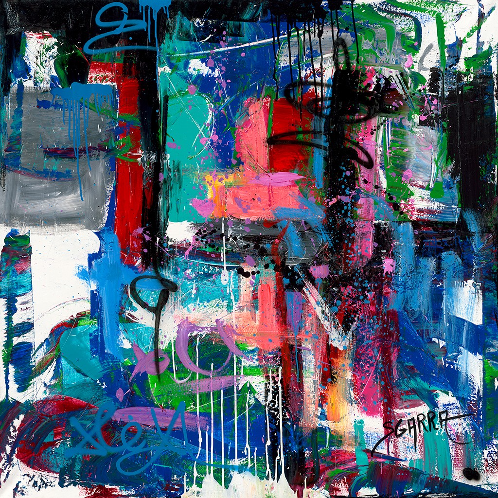 Robert Sgarra, Abstrait I (Abstrakt, abstrakte Malerei, dynamisch, wild, Linien, Pinselstriche, laufende Farbtropfen, modern, Wunschgröße, Wohnzimmer, Büro, Business, bunt)
