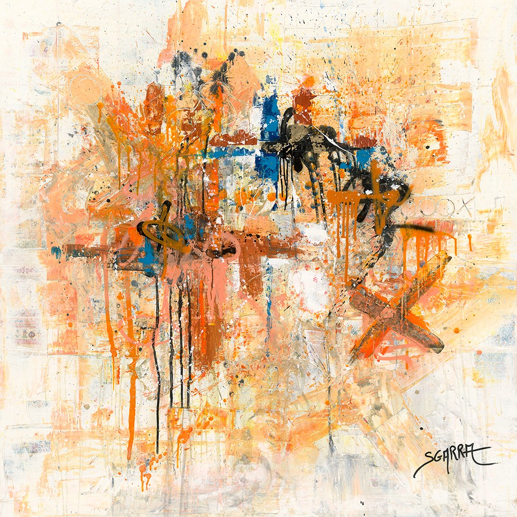 Robert Sgarra, Abstrait IV (Abstrakt, abstrakte Malerei, dynamisch,  Linien, Pinselstriche, laufende Farbtropfen, modern, Wunschgröße, Wohnzimmer, Büro, Business)