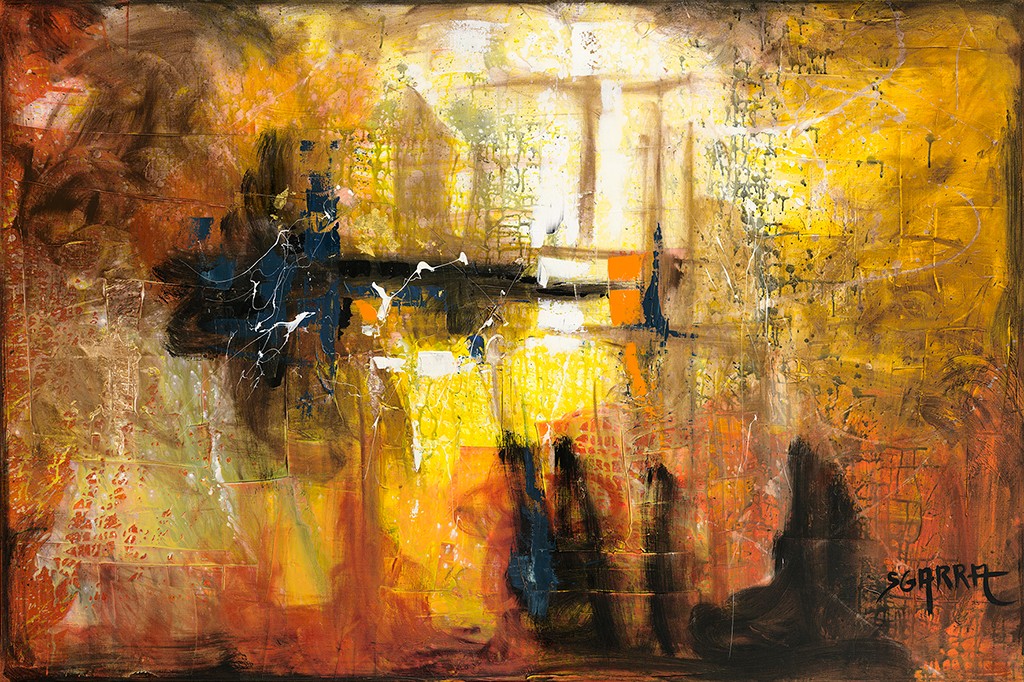 Robert Sgarra, Abstrait V (Abstrakt, abstrakte Malerei, 
Farbflächen, diffus, modern, Wunschgröße, Wohnzimmer, Büro, Business, gold/braun)