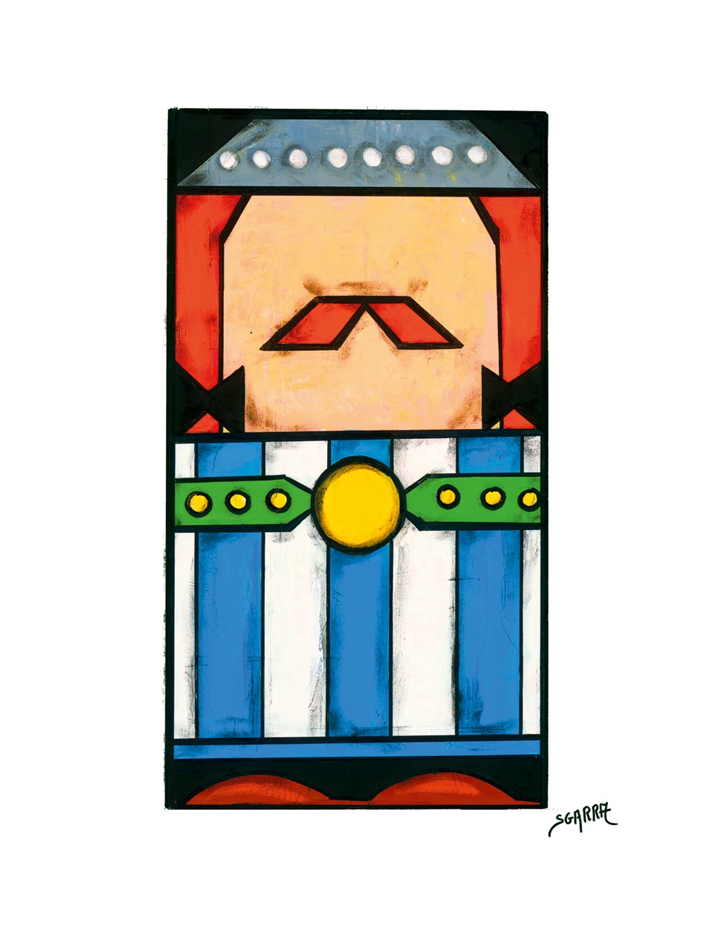 Robert Sgarra, Boxy I (Obelix, Gallier, Comic, figurativ, geometrisch, Wüfelform,  Popart, modern, Cloisonismus, Wunschgröße, Wohnzimmer, Jugendzimmer, bunt)