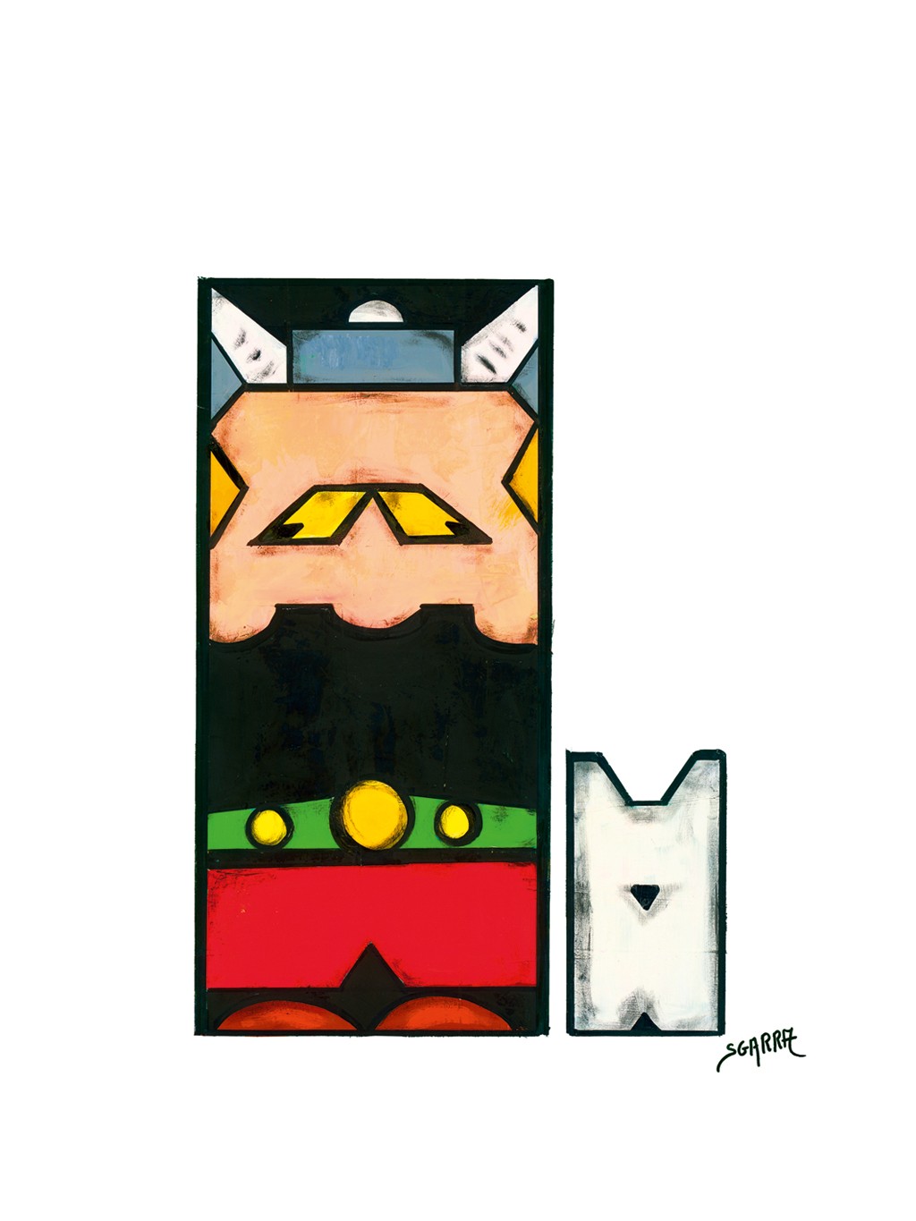 Robert Sgarra, Boxy II (Asterix, Idefix, Gallier, Hund, Comic, figurativ, geometrisch, Wüfelform,  Popart, modern, Cloisonismus, Wunschgröße, Wohnzimmer, Jugendzimmer, bunt)