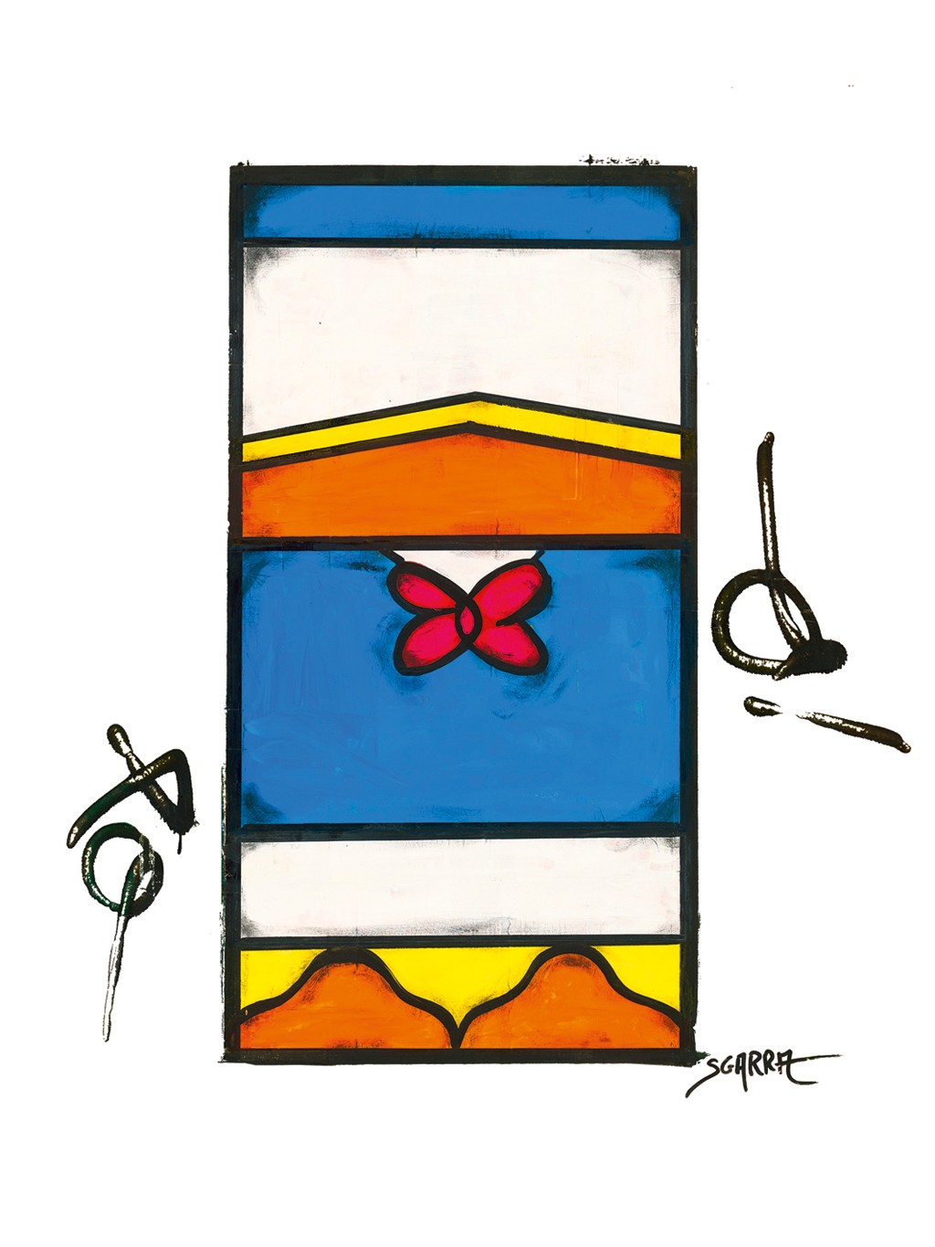 Robert Sgarra, Boxy V (Donald Duck, Comicfigur, Ente, Comic, Disney, figurativ, geometrisch, Wüfelform,  Popart, modern, Cloisonismus, Wunschgröße, Wohnzimmer, Jugendzimmer, bunt)