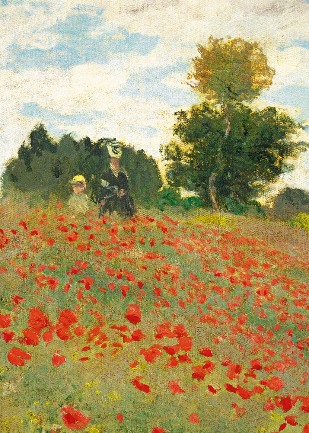 Claude Monet, Mohnfeld bei Argenteuil (Detail) (Impressionismus, Malerei, Mohnblumen, Mohnblumenfeld, Spaziergänger, Frau, Kind, Blumen, Blüten, Idylle, Frankreich, Wohnzimmer, Trepenhaus, bunt, Klassiker)