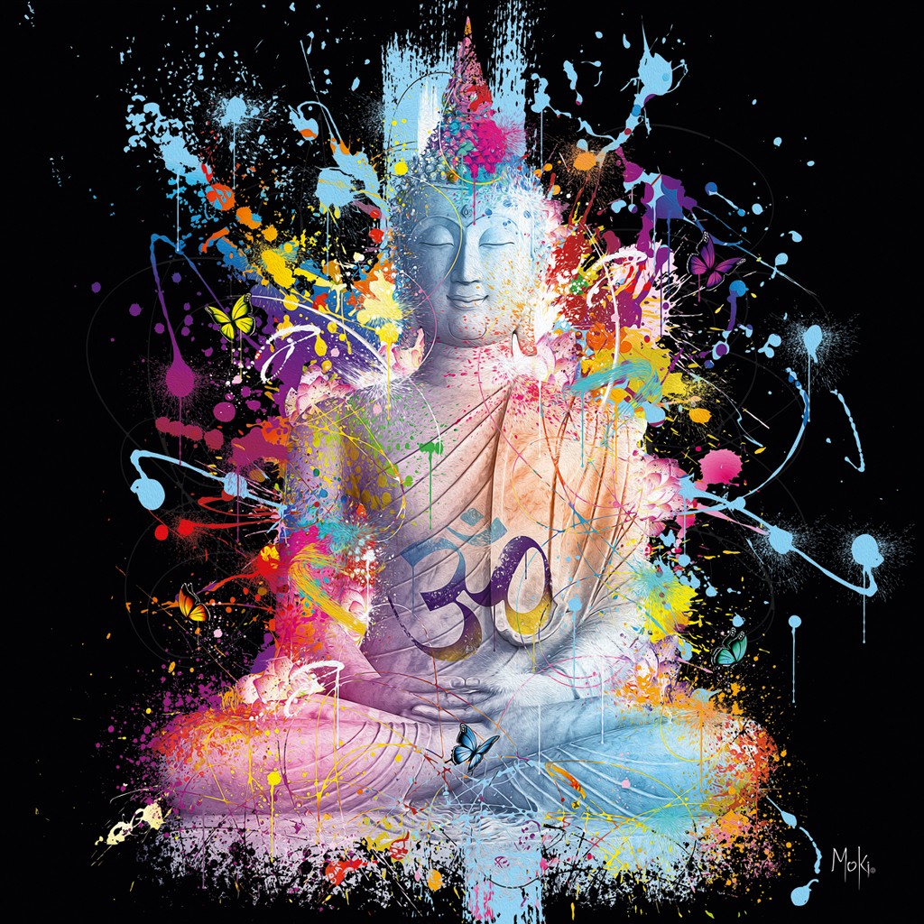 Moki, Buddha Color (Buddha, Skulptur, Religion, Pop-Art, modern, schrill, Malerei, Jugendzimmer, Wohnzimmer, Treppenhaus, bunt)