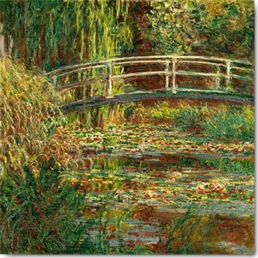 Claude Monet, Seerosenteich, Harmonie in Rosa (Wunschgröße,  Impressionismus, Malerei, Seerosen, Wasserpflanzen, Teich, Natur, Brücke, Spiegelungen,  Schlafzimmer, Wohnzimmer, Wintergarten, Treppenhaus, blau, Klassiker)