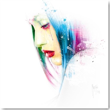 Patrice Murciano, In Love (Pop Art, Gesicht, Portrait, verliebt, Melancholie, junge Frau, sinnlich, Leuchtfarben, Neon, Schrill, Modern, Malerei, Persönlichkeiten, Jugendzimmer, Wohnzimmer, Schlafzimmer, Wunschgröße, bunt)
