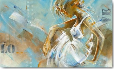 Kitty Meijering, Ocean Breeze I (Junge Frau, Anmut, Sommer, verträumt, figurativ, Meeresbrise, Wohnzimmer, Schlafzimmer, Jugendzimmer, Wunschgröße, bunt)