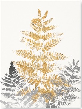 SARA Design, Blattgold II (Pflanze, Farn, Blatt, Abdruck, Wunschgröße, dekorativ, floral, Schlafzimmer, Treppenhaus, Wohnzimmer, silber/gold)