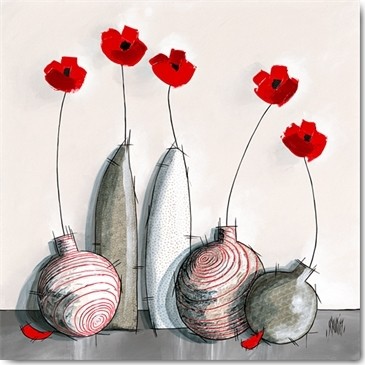 Géraldine Maurier, Légère (Blumenvasen, Blüten, Blumenstengel, Stillleben, modern, zeitgenössisch, dekorativ, Treppenhaus, Wohnzimmer, Malerei, Wunschgröße, bunt)