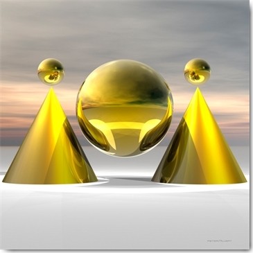 Peter Hillert, The Door (Photokunst, Glaskugel, goldene Glaskugel, Kegel, Reflexion, Spiegelung, Tor, Tür,  Spirale, Schweben, Himmel, Sonnenuntergang, surreal, Wunschgröße, Modern, gold / bunt)