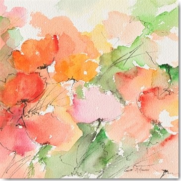 Annie Manero, Coquelicots (Blumen, Blüten, Blütenblätter, zart, filigran, Aquarell, Malerei, Wohnzimmer, Schlafzimmer, Treppenhaus, Wunschgröße, bunt)