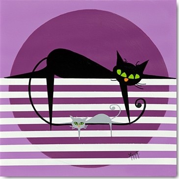 ANNA, Les Pachas (Grafik, Katzen, relaxen, Katzenaugen, stilisiert, modern,  Wohnzimmer, Treppenhaus, Wunschgröße, pink/bunt)