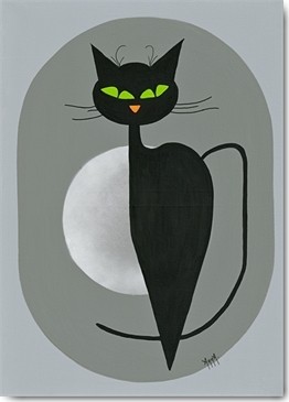 ANNA, Lady (Grafik, Katzen, Katzenaugen, Eleganz, Mond, stilisiert, modern,  Wohnzimmer, Treppenhaus, Wunschgröße, schwarz/weiß)