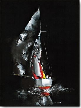 Gérard de Courcy, Effet de nuit (Meeresbrise, Segler, abstrahiert, Malerei, Segelboot, Nachtszene,  Modern, Wohnzimmer, Treppenhaus, Wunschgröße, schwarz/bunt)