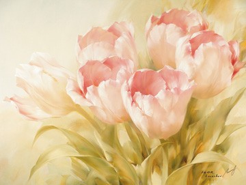 Igor Levashov, Pink Tulips II (Malerei, Fotorealismus, Tulpen, Blumen, Blüten, Blütenpracht, Blütenblätter, Schönheit, Wohnzimmer, Schlafzimmer, Treppenhaus, bunt)