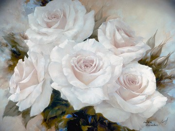 Igor Levashov, White Roses III (Floral, Blumen, Blüten, Rosen, soziale Einrichtungen, Business, Büro, Arzt)