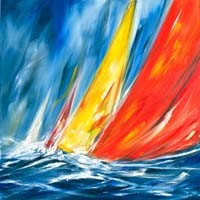 Ines Ramm, Dynamic Sail II (Segelboote, Regatta, Wind, Meer, Meeresbrise, Dynamik, Bewegung, Seegang, Segelsport, Badezimmer, Treppenhaus, Wohnzimmer, Wunschgröße, leuchtend, bunt)