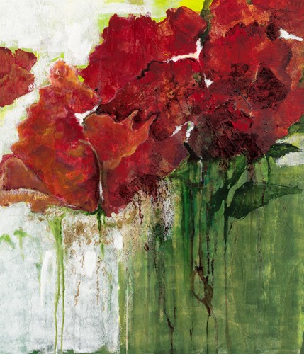 Ingeborg Dreyer, Sommer (Wunschgröße, Modern, zeitgenössische Malerei, abstrahiert, Pflanzen, Blumen,  Blüten, Mohn, Jahreszeit, Treppenhaus, Wohnzimmer, Esszimmer)