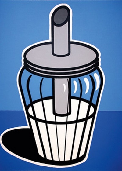 Ingo Schulz, Sugar Sprinkler Blue (Zucker, Zuckerstreuer, Zuckerspender, Pop/Op Art, Wunschgröße, Küche, Gastronomie, Café, Esszimmer, Bistro,  Jugendzimmer, Wohnzimmer,  blau/weiß)