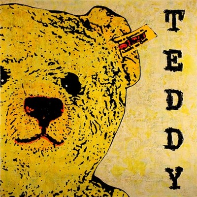 Ingo Schulz, Great Teddybr No.1 (Teddy, Bär, Steiff, Knopfaugen, niedlich, Spielzeug, Kuscheltier, Grafik, Pop/Op Art, Wunschgröße, Treppenhaus, Jugendzimmer, Wohnzimmer, gelb)