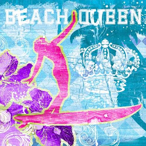 Ink Wonderland, Beach Queen (Surferin, Sportlerin, Krone, Surfbrett, Action, Bewegung, Jugendzimmer, modern, Pop, Grafik, Wunschgröße, bunt)