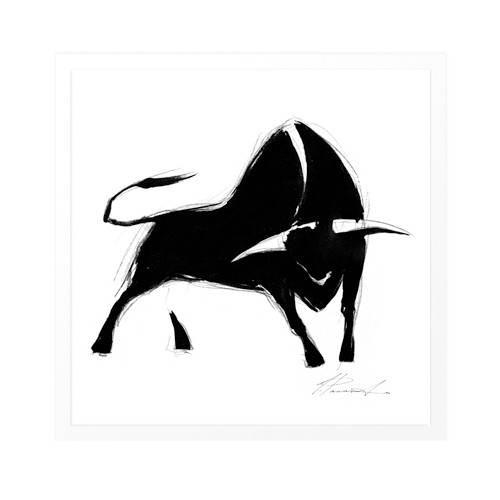Inna Panasenko, La corrida II (Tier, Stier, Toro, Energie, Kraft, Bewegung, figurativ, zeitgenössische Malerei, modern, Wohnzimmer, Jugendzimmer, Wunschgröße, schwarz/weiß)
