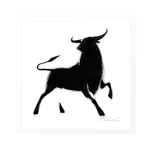 Inna Panasenko, La corrida III (Tier, Stier, Toro, Energie, Kraft, Bewegung, figurativ, zeitgenössische Malerei, modern, Wohnzimmer, Jugendzimmer, Wunschgröße, schwarz/weiß)