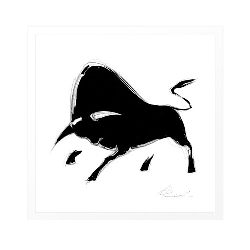 Inna Panasenko, La corrida IV (Tier, Stier, Toro, Energie, Kraft, Bewegung, figurativ, zeitgenössische Malerei, modern, Wohnzimmer, Jugendzimmer, Wunschgröße, schwarz/weiß)