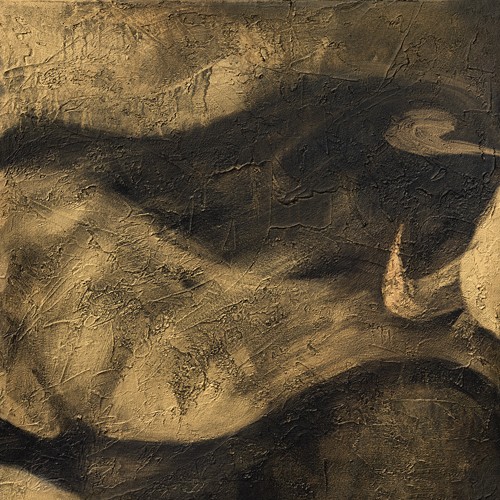 Inna Panasenko, Toros II (Tier, Stier, Toro, Energie, Kraft, Bewegung, Detail, Hörner, figurativ, zeitgenössische Malerei, modern, Wohnzimmer, Jugendzimmer, Wunschgröße, schwarz/grau/creme)