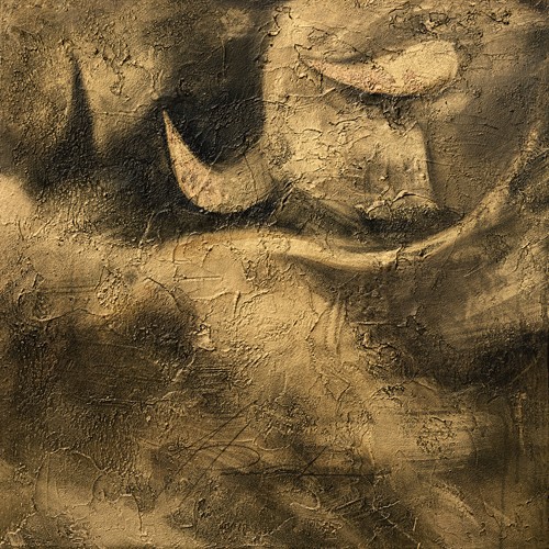 Inna Panasenko, Toros VIII (Tier, Stier, Toro, Energie, Kraft, Bewegung, Detail, Hörner, figurativ, zeitgenössische Malerei, modern, Wohnzimmer, Jugendzimmer, Wunschgröße, schwarz/grau/creme)