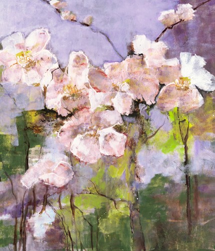 Ingeborg Dreyer, Frühling (Wunschgröße, Modern, zeitgenössische Malerei, abstrahiert, Pflanzen, Blumen,  Blüten, Jahreszeit, Treppenhaus, Wohnzimmer, Esszimmer)