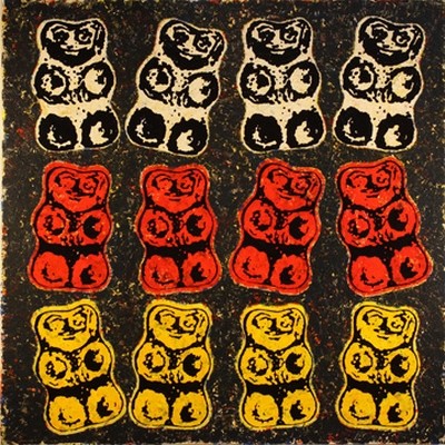 Ingo Schulz, Gummirepublik Deutschland (Gummibärchen, Deutsche Flagge, Grafik, Pop/Op Art, Wunschgröße, Treppenhaus, Jugendzimmer, Wohnzimmer,  schwarz/rot/gold)