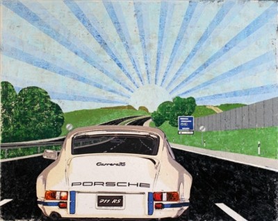 Ingo Schulz, No limits (Autobahn, Straße, Porsche, Grenzenlos, Freiheit, der Sonne entgegen, Grafik, Pop/Op Art, Wunschgröße, Treppenhaus, Jugendzimmer, Wohnzimmer, Wohnzimmer,  bunt)