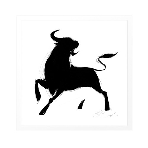 Inna Panasenko, La corrida I (Tier, Stier, Toro, Energie, Kraft, Bewegung, figurativ, zeitgenössische Malerei, modern, Wohnzimmer, Jugendzimmer, Wunschgröße, schwarz/weiß)