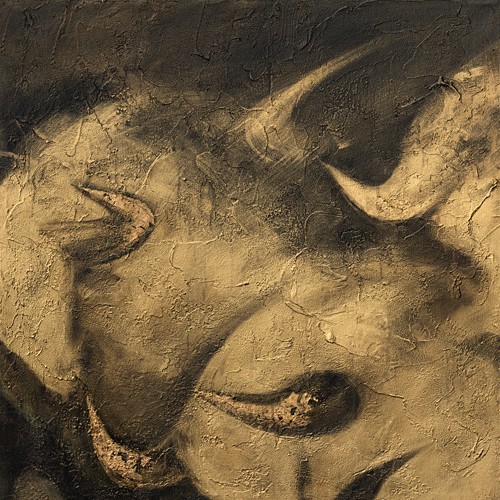 Inna Panasenko, Toros III (Tier, Stier, Toro, Energie, Kraft, Bewegung, Detail, Hörner, figurativ, zeitgenössische Malerei, modern, Wohnzimmer, Jugendzimmer, Wunschgröße, schwarz/grau/creme)