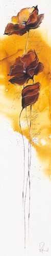 Isabelle Zacher-Finet, Fleurs dautomne II (Herbstblumen, Blüten, Blumen, Kaligrafie, Modern, dekorativ, zeitgenössisch, Wohnzimmer Treppenhaus, Wunschgröße,  gelb/braun)
