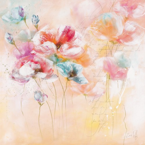Isabelle Zacher-Finet, Le jardin dAmlie II (Mohnblumen, Blüten, Blumen, Modern, dekorativ, zeitgenössisch, Wohnzimmer Treppenhaus, Wunschgröße, Pink/rosa)