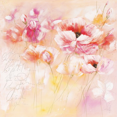Isabelle Zacher-Finet, Le jardin dAmlie III (Mohnblumen, Blüten, Blumen, Modern, dekorativ, zeitgenössisch, Wohnzimmer Treppenhaus, Wunschgröße, Pink/rosa)
