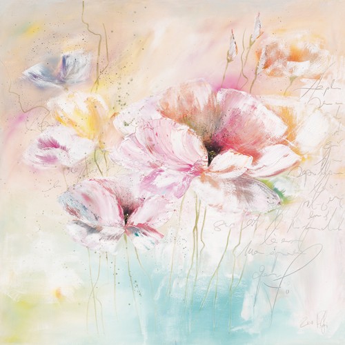 Isabelle Zacher-Finet, Le jardin dAmlie IV (Mohnblumen, Blüten, Blumen, Modern, dekorativ, zeitgenössisch, Wohnzimmer Treppenhaus, Wunschgröße, pastell)