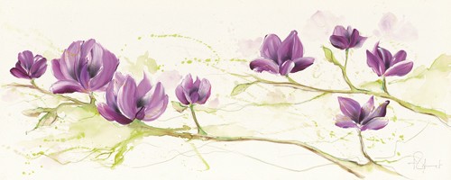 Isabelle Zacher-Finet, Magnolie II (Magnolien, Blütenzweig, Blüten, Blumen, zart, filigran, Modern, dekorativ, zeitgenössisch, Wohnzimmer Treppenhaus, Wunschgröße, violett/beige)