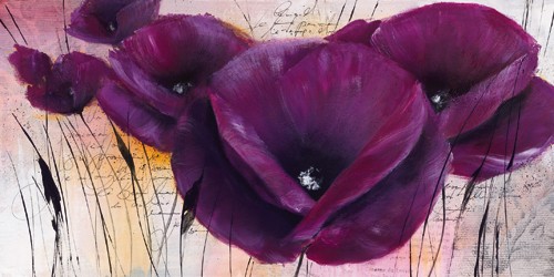 Isabelle Zacher-Finet, Pavot violet II (Mohnblume, Blüten, Blumen, Kaligrafie, Modern, dekorativ, zeitgenössisch, Wohnzimmer Treppenhaus, Wunschgröße, lila)