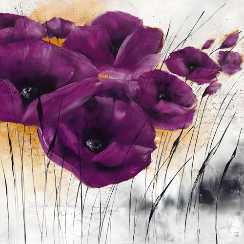 Isabelle Zacher-Finet, Pavot violet IV (Mohnblume, Blüten, Blumen, Kaligrafie, Modern, dekorativ, zeitgenössisch, Wohnzimmer Treppenhaus, Wunschgröße, lila)