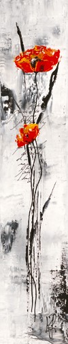 Isabelle Zacher-Finet, Rve fleurie III (Mohnblume, Blüten, Blumen, Kaligrafie, Modern, dekorativ, zeitgenössisch, Wohnzimmer Treppenhaus, Wunschgröße, rot/grau)