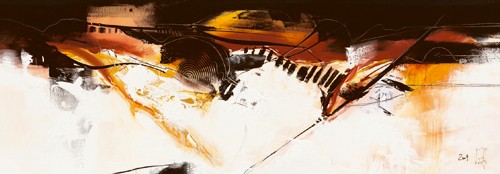 Isabelle Zacher-Finet, Violino III (Abstrakt, Violine, Modern, zeitgenössisch, Malerei, Wohnzimmer, Büro, Wunschgröße, beige, braun, creme)