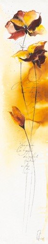 Isabelle Zacher-Finet, Fleurs dautomne I (Herbstblumen, Blüten, Blumen, Kaligrafie, Modern, dekorativ, zeitgenössisch, Wohnzimmer Treppenhaus, Wunschgröße,  gelb/braun)