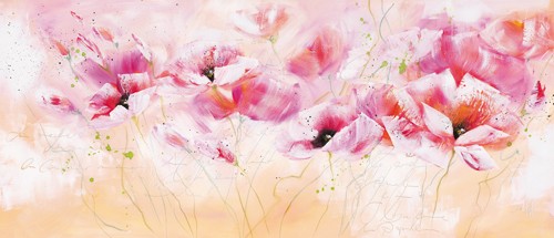 Isabelle Zacher-Finet, Le jardin dAmlie VI (Mohnblumen, Blüten, Blumen, Modern, dekorativ, zeitgenössisch, Wohnzimmer Treppenhaus, Wunschgröße, Pink/rosa)