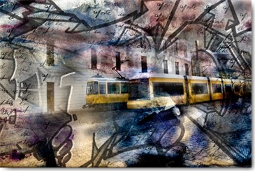 J-M Le Visage, Berlin I (Wunschgröße, Zeitgenössisch, Malerei,Stadt, Berlin, Graffity, Straßenbahn, Wohnzimmer, Treppenhaus ,bunt)